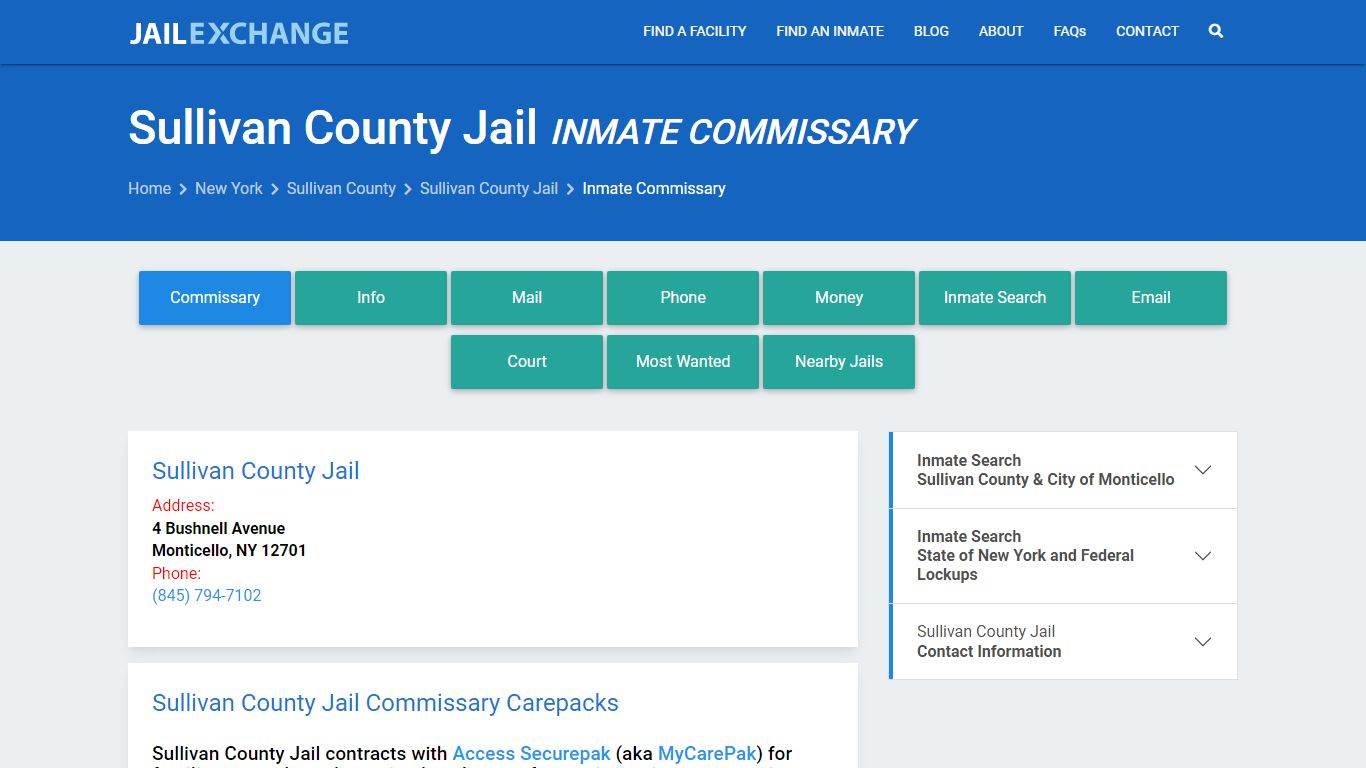 Inmate Commissary, Care Packs - Sullivan County Jail, NY