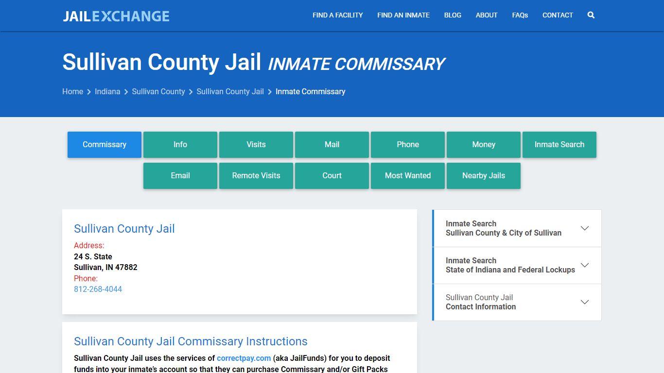 Inmate Commissary, Care Packs - Sullivan County Jail, IN - Jail Exchange